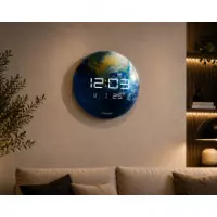 CL-INDIA Timemark - Reloj de Pared Digital Decoración Tierra con Temperatura, Calendario y Pantalla LED