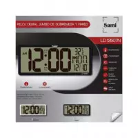 SAMI Reloj de Pared y Sobremesa Digital Xl LD-12507 con Temperatura,multi Idiomas Negro