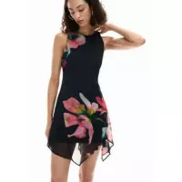 Vestido Flores Asimétrico Negro de DESIGUAL