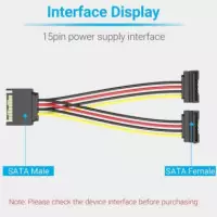 CABLE ALIMENTACION VENTION SATA/M - 2X SATA/H 15CM