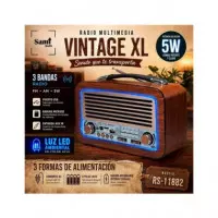 SAMI Radio Portatil Multibanda RS-11882 Xl Vintage Madera,luz Led con Bt,usb,micro Sd,recargable