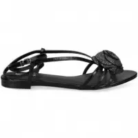 Sandalia Flor Strass Piel Negro  LOLA CRUZ