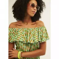 Camisetas Mujer Top XANTIK Escote Volante Green Pineapple